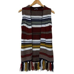 VTG Multi-Color Horizontal Stripes Retro Fringe Open Sweater Vest Women's Sz S